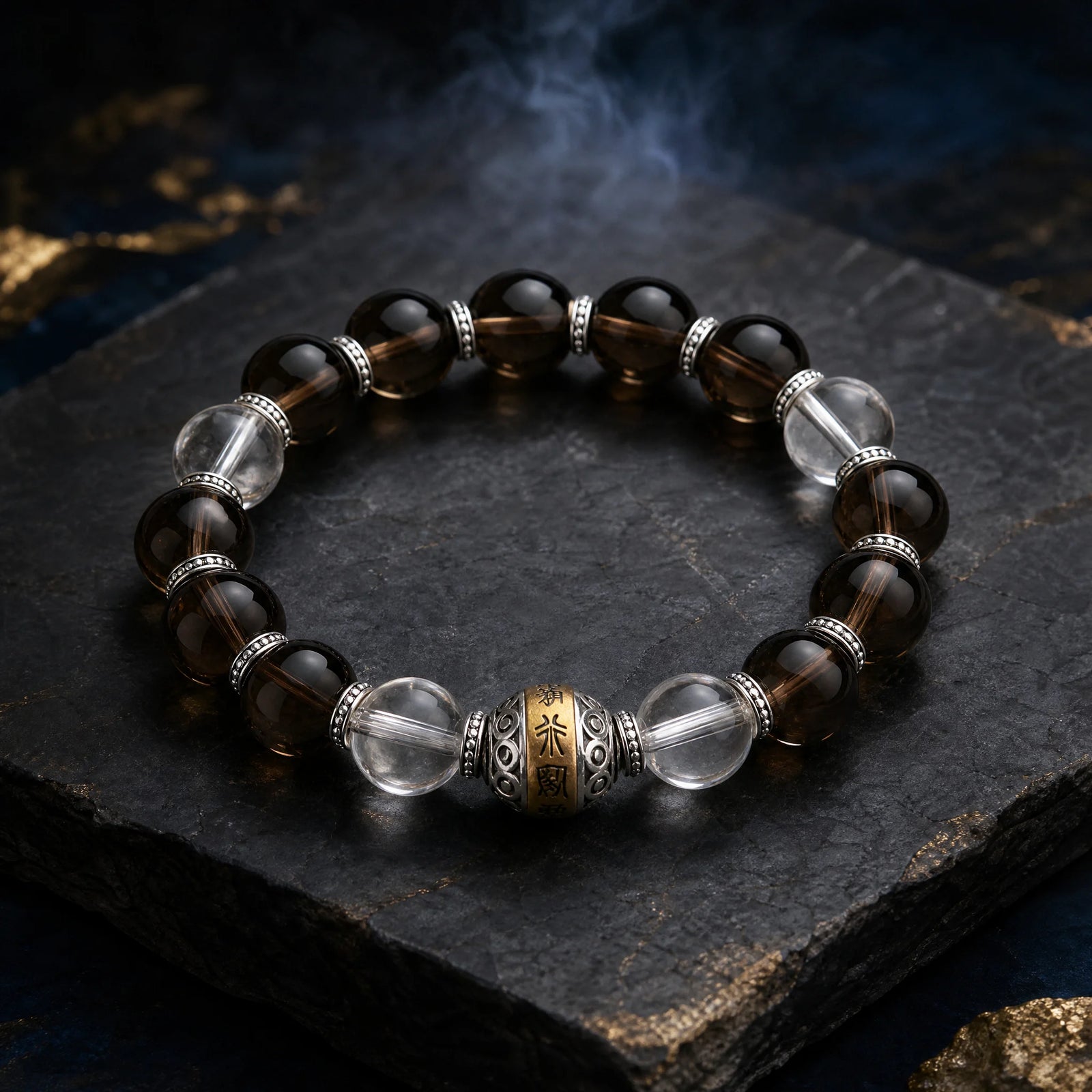 Fortune Bead Bracelet — Smoky Quartz & Clear Crystal | DAO Chant