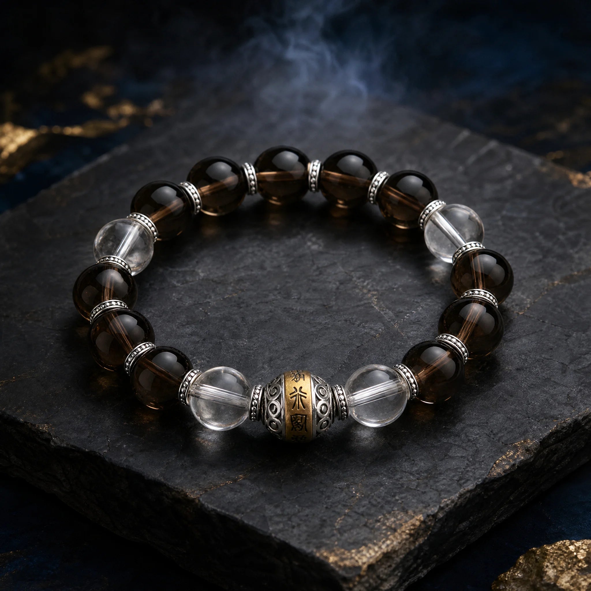Fortune Bead Bracelet — Smoky Quartz & Clear Crystal | DAO Chant
