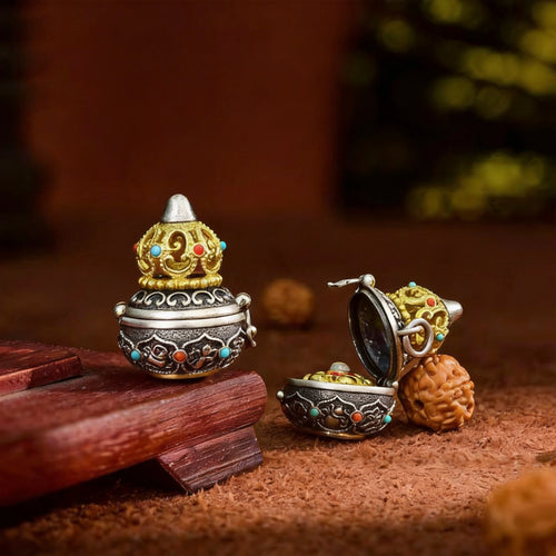Auspicious Gourd spinning pendant and hidden locket necklace, front view
