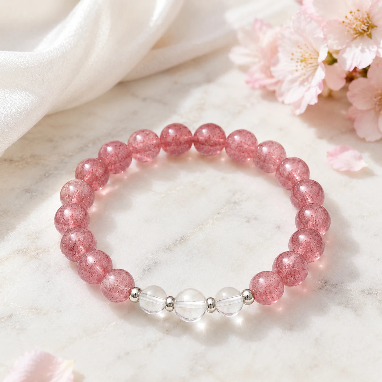 Blossom Romance Strawberry Quartz & White Crystal Bracelet — alternate main view