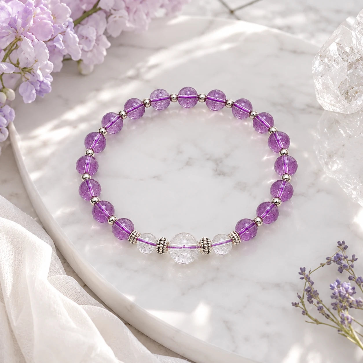 Charm & Grace Amethyst & White Crystal Bracelet — alternate main view