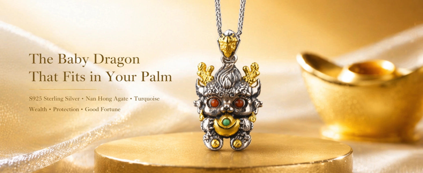 Baby Dragon Wealth pendant detail — intricate dragon scale carvings and surface texture — DAO Chant