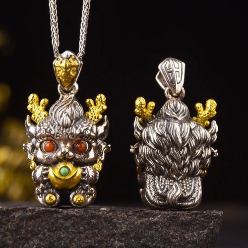 Baby Dragon Wealth pendant front view — handcrafted baby dragon charm with wealth attraction motifs — DAO Chant