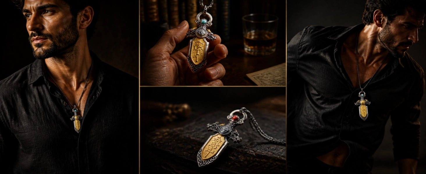 Dragon Sword pendant additional detail — handcrafted artisan finish and patina — DAO Chant