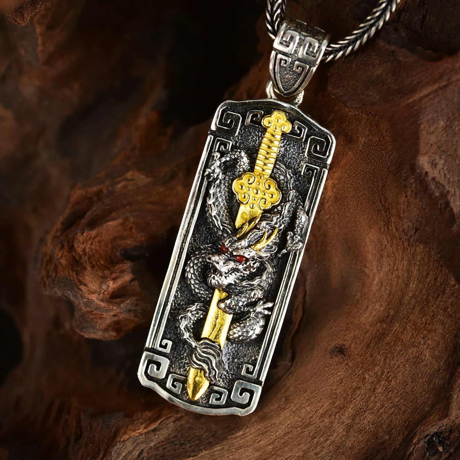 Five Thunder Command pendant front view — handcrafted dragon charm with five thunder decree motifs — DAO Chant