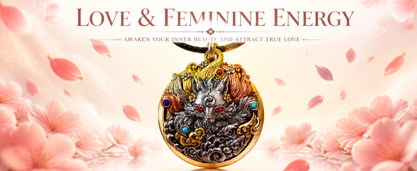 Nine-Tailed Fox pendant detail — delicate tail relief carvings and surface texture — DAO Chant