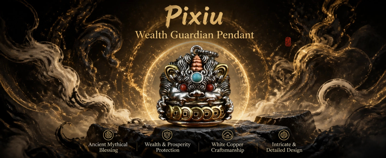 Pixiu Wealth Guardian pendant detail — intricate handcrafted surface texture and patina — DAO Chant