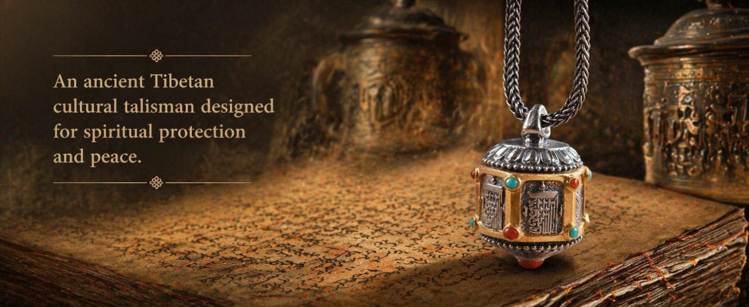 Ten Auspicious Symbols pendant back view — traditional Tibetan cultural inscription and engraving — DAO Chant