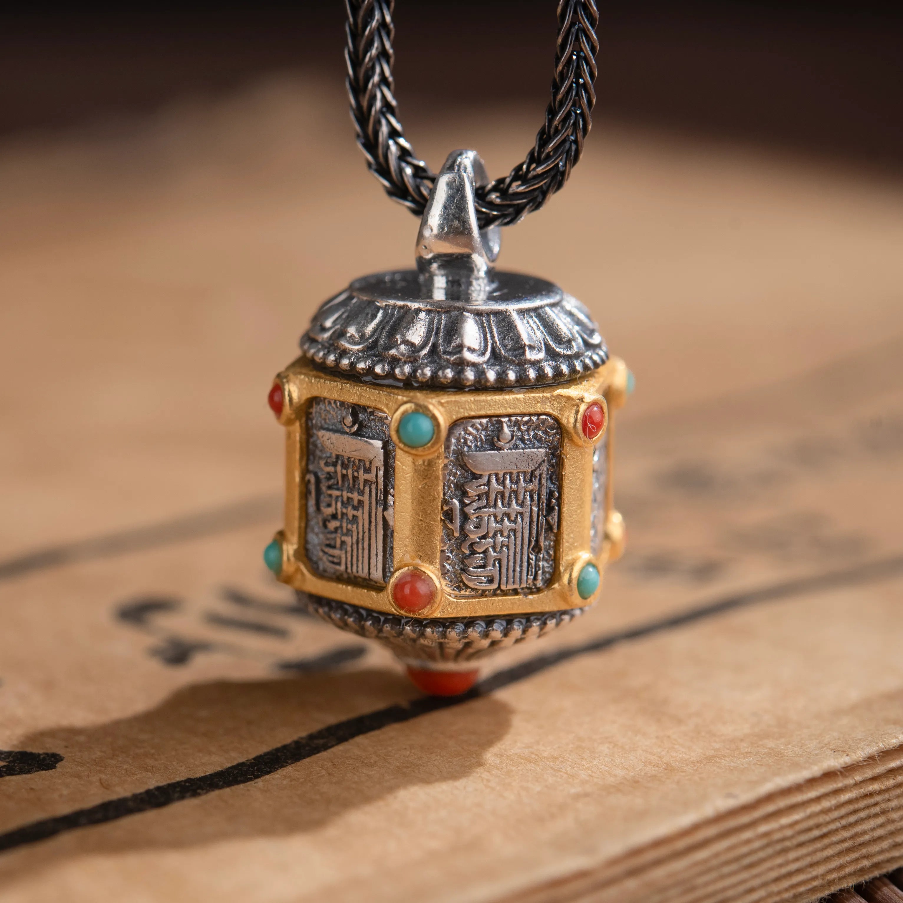 Ten Auspicious Symbols pendant front view — handcrafted talisman featuring ten traditional blessing motifs — DAO Chant