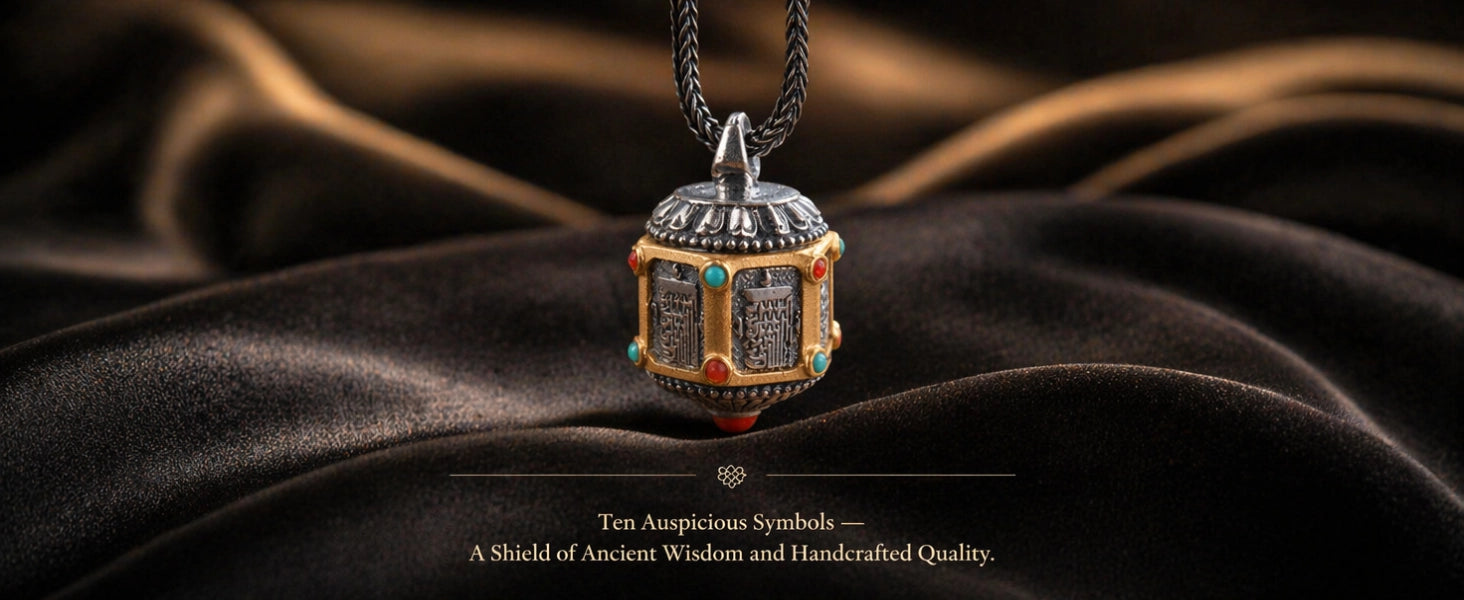 Ten Auspicious Symbols pendant in S925 sterling silver finish — hallmarked for purity — DAO Chant