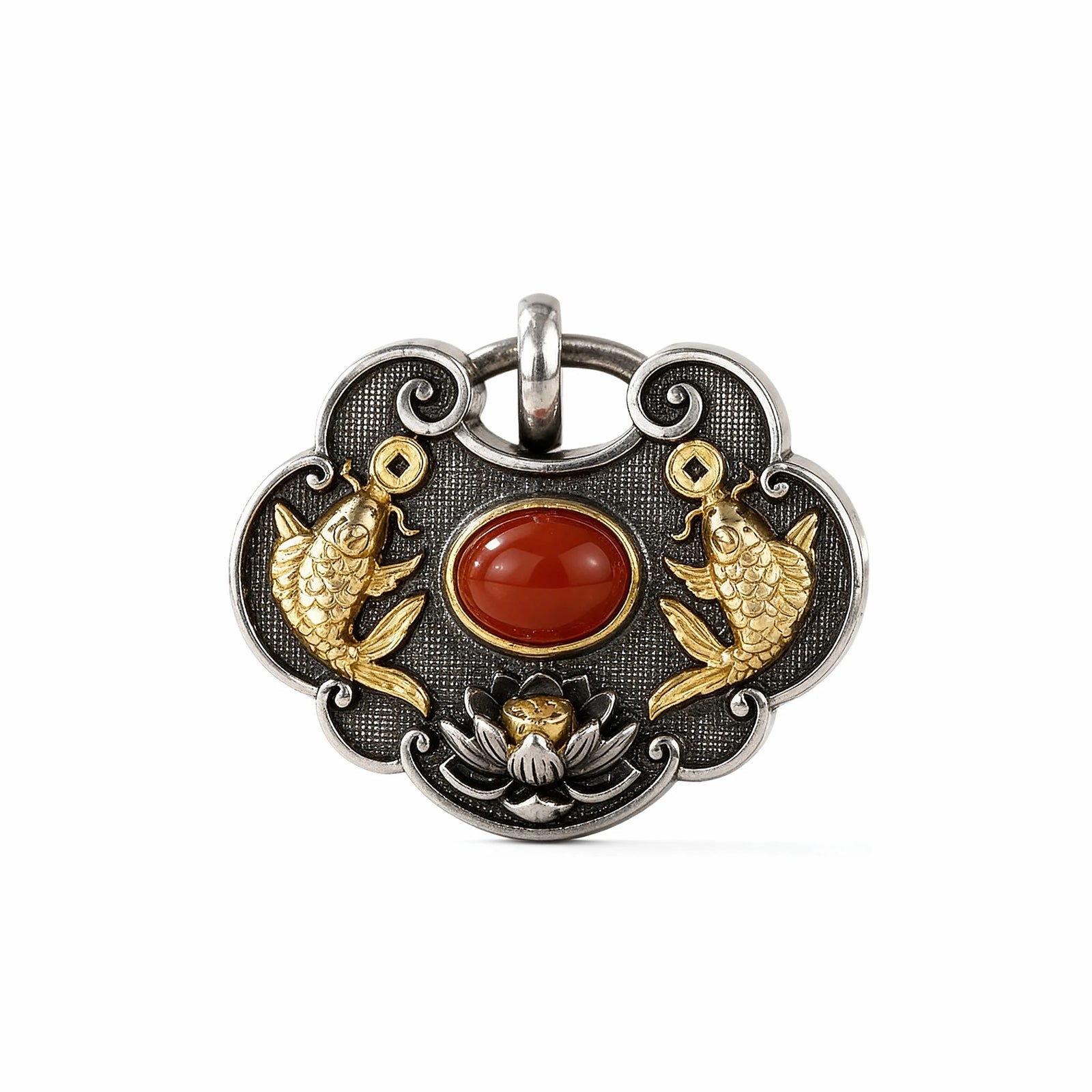 Tibetan Twin Fish Locket pendant main view — vintage Eastern lucky charm with twin fish symbolism — DAO Chant