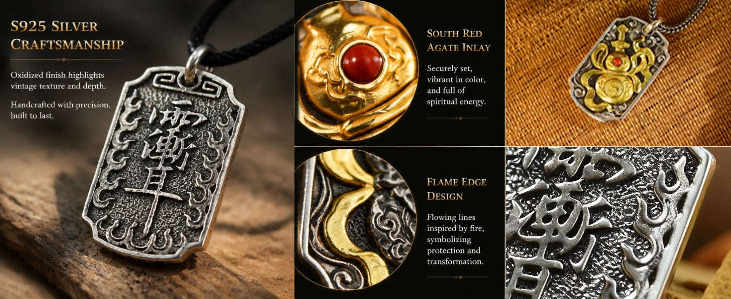 The Warding Talisman pendant back view — protective inscription and ancient Eastern symbol engraving — DAO Chant