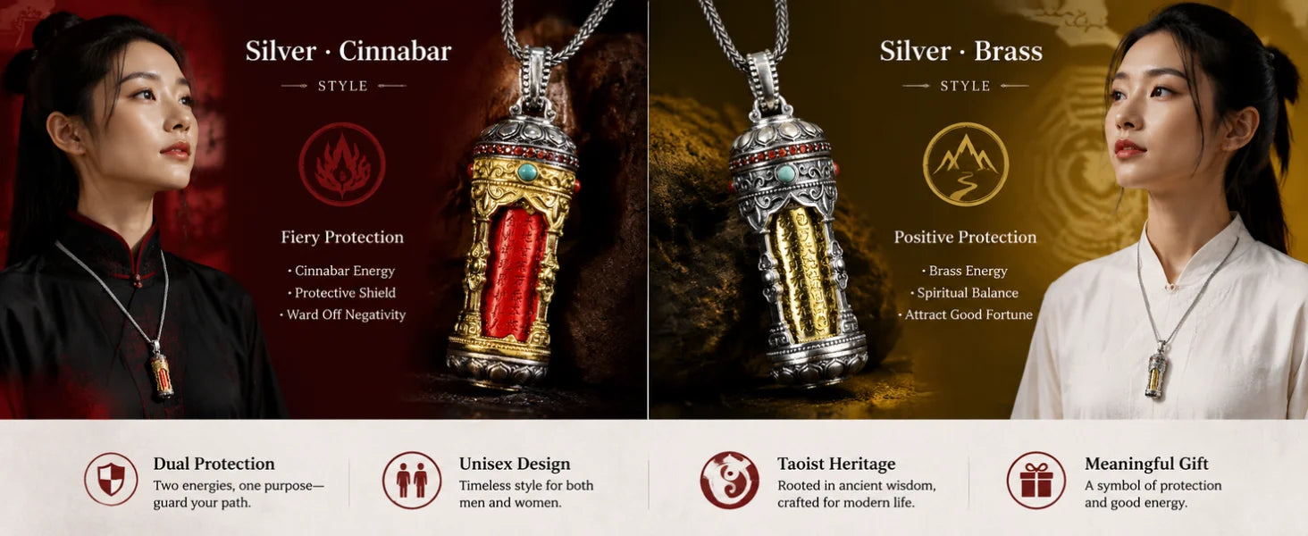 Golden Light Mantra Talisman Pendant worn as blessing talisman — ancient Eastern cultural design