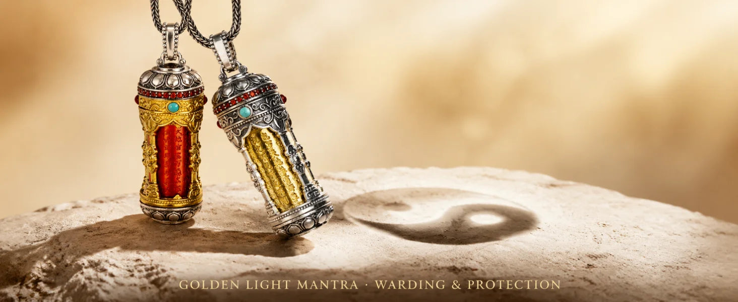 Golden Light Mantra Talisman Pendant product display — Cuòtóng inlay craftsmanship