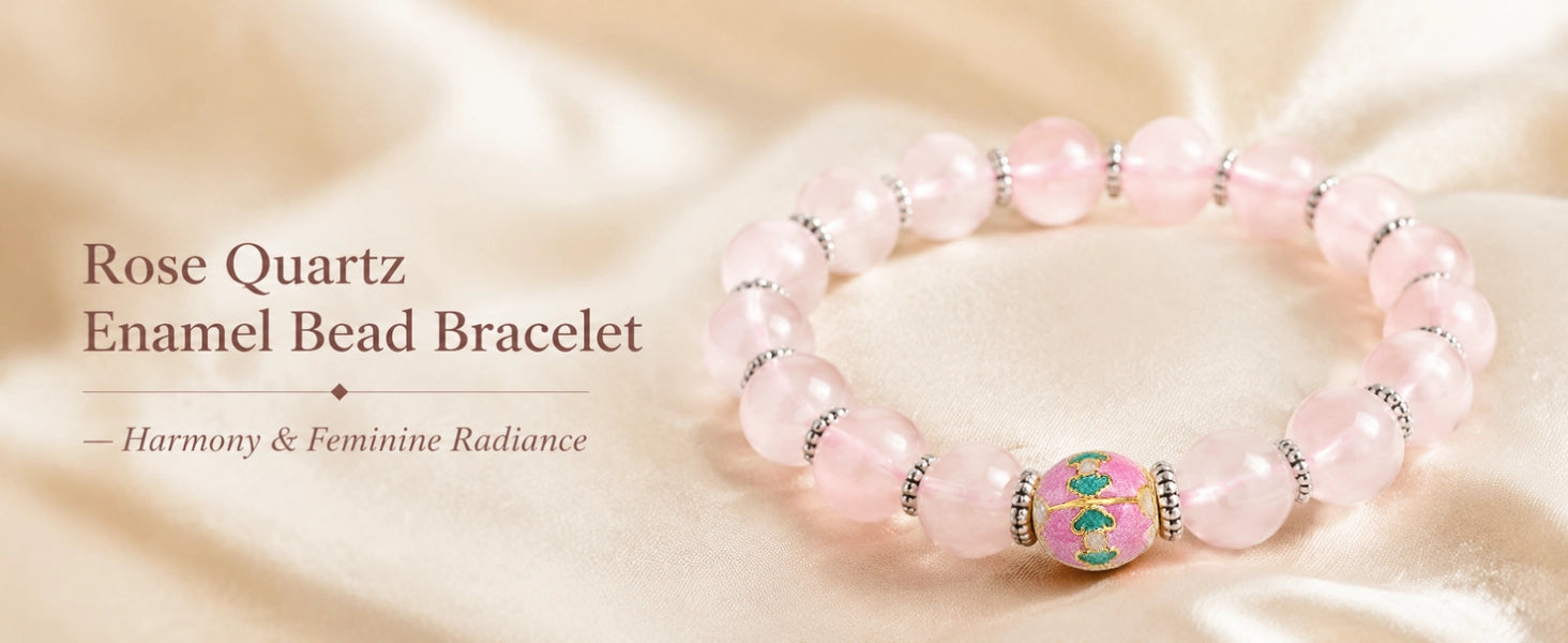 Rose Quartz Enamel Bead Bracelet — Harmony & Feminine Radiance | DAO Chant