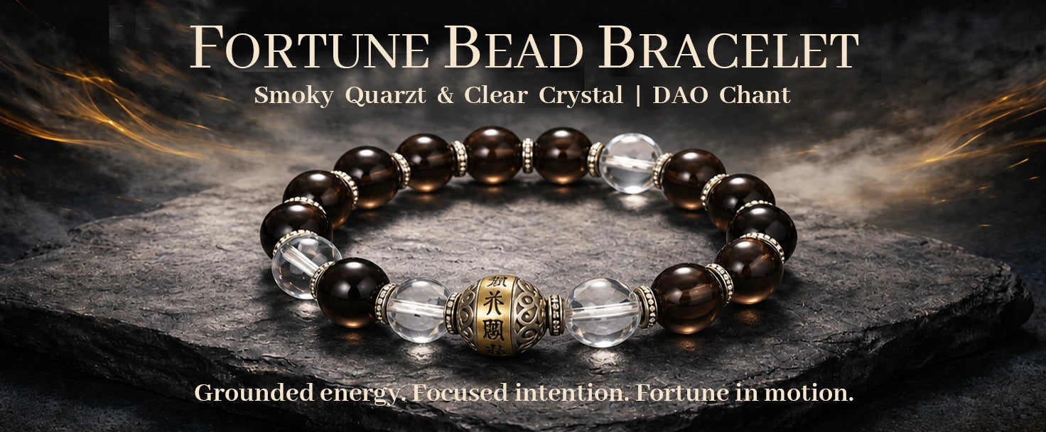 Fortune Bead Bracelet — Smoky Quartz & Clear Crystal | DAO Chant