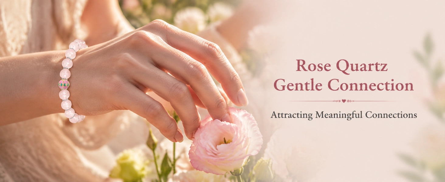 Rose Quartz Enamel Bead Bracelet — Harmony & Feminine Radiance | DAO Chant