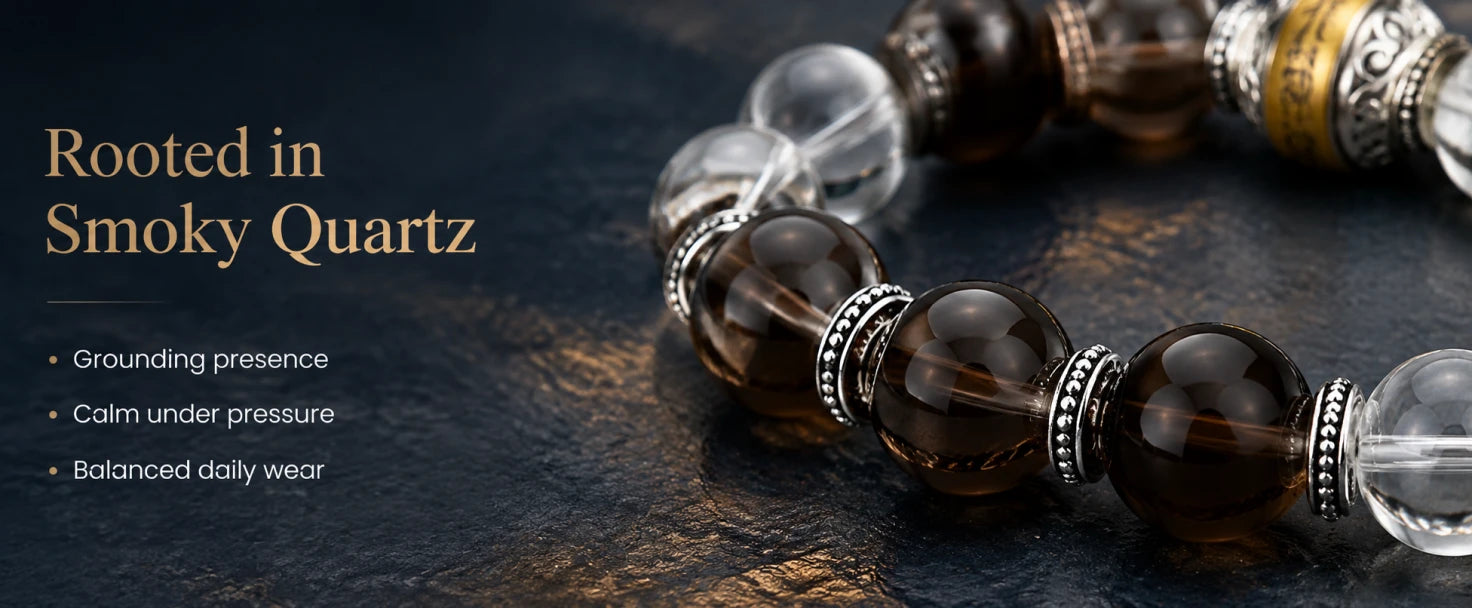 Fortune Bead Bracelet — Smoky Quartz & Clear Crystal | DAO Chant