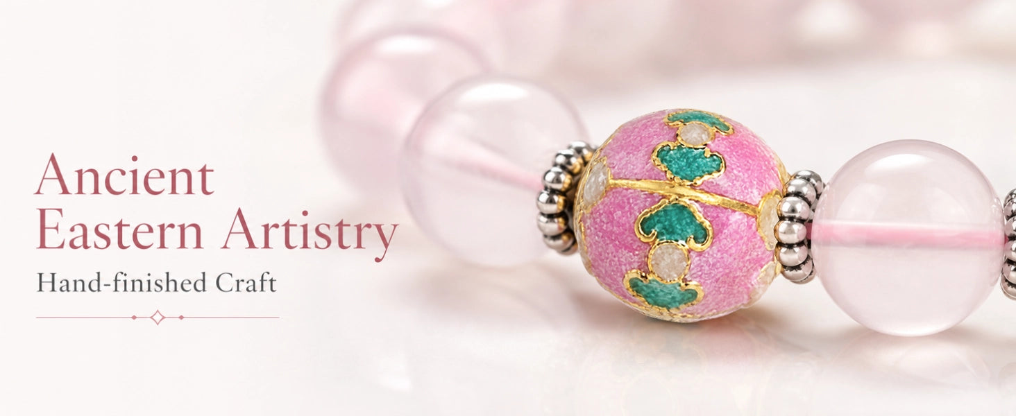Rose Quartz Enamel Bead Bracelet — Harmony & Feminine Radiance | DAO Chant