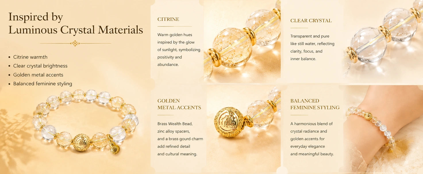 Eastern Stone Bead Bracelet — Citrine & Clear Crystal | DAO Chant