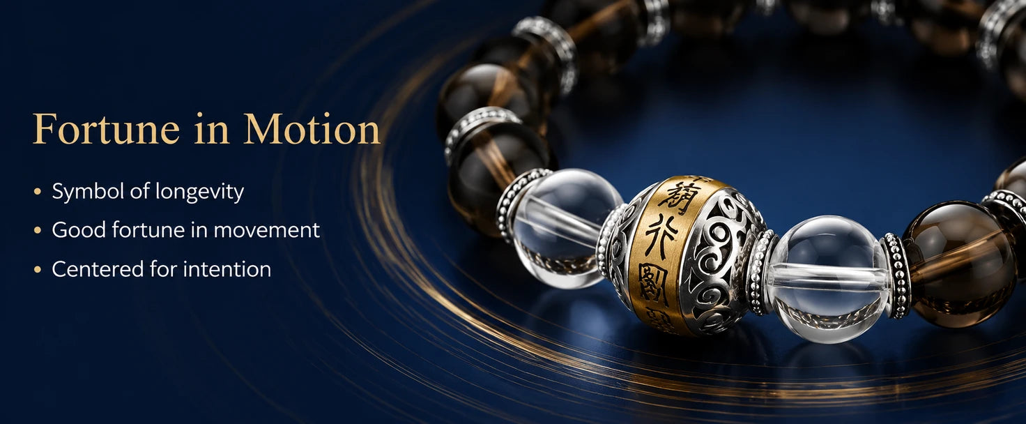 Fortune Bead Bracelet — Smoky Quartz & Clear Crystal | DAO Chant
