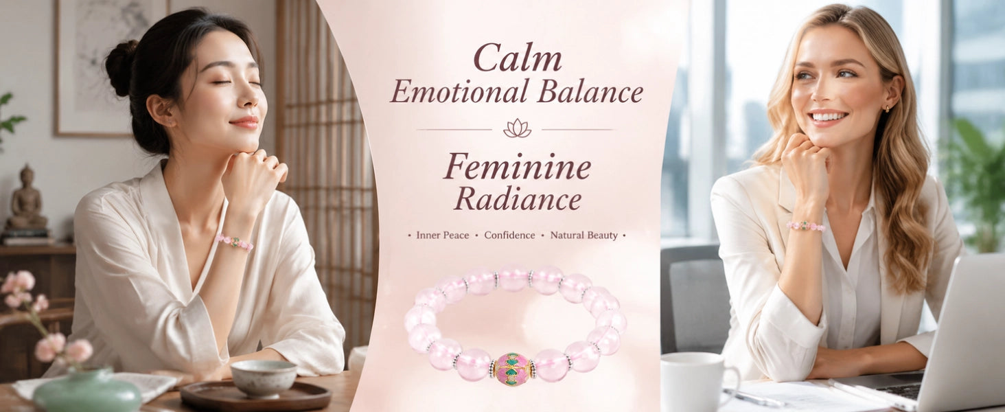 Rose Quartz Enamel Bead Bracelet — Harmony & Feminine Radiance | DAO Chant