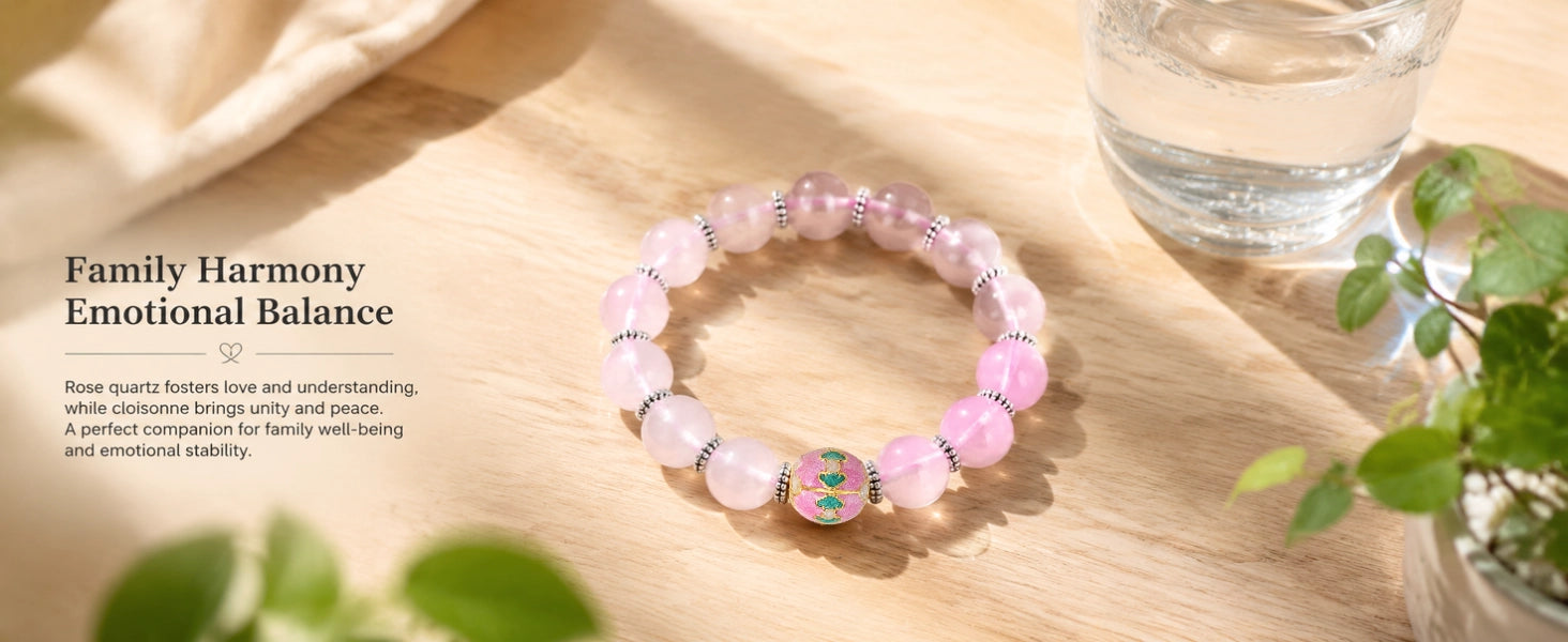 Rose Quartz Enamel Bead Bracelet — Harmony & Feminine Radiance | DAO Chant