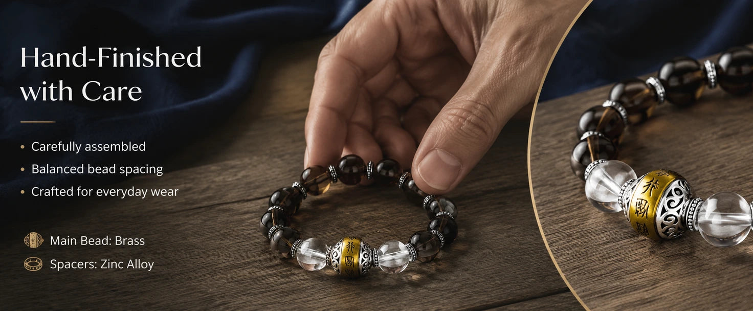 Fortune Bead Bracelet — Smoky Quartz & Clear Crystal | DAO Chant