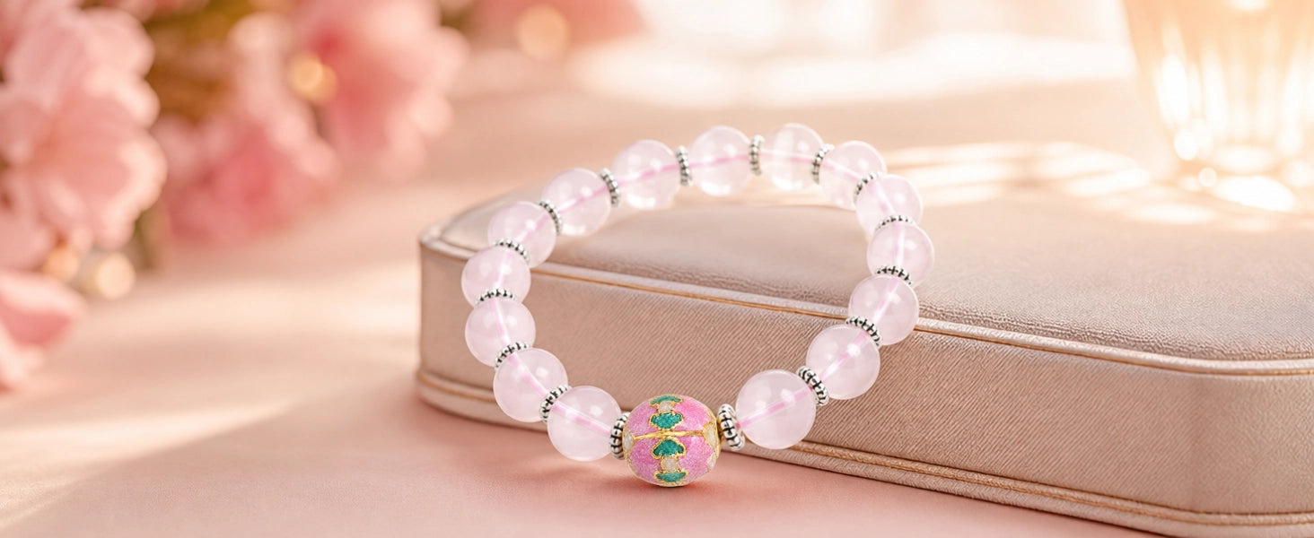 Rose Quartz Enamel Bead Bracelet — Harmony & Feminine Radiance | DAO Chant