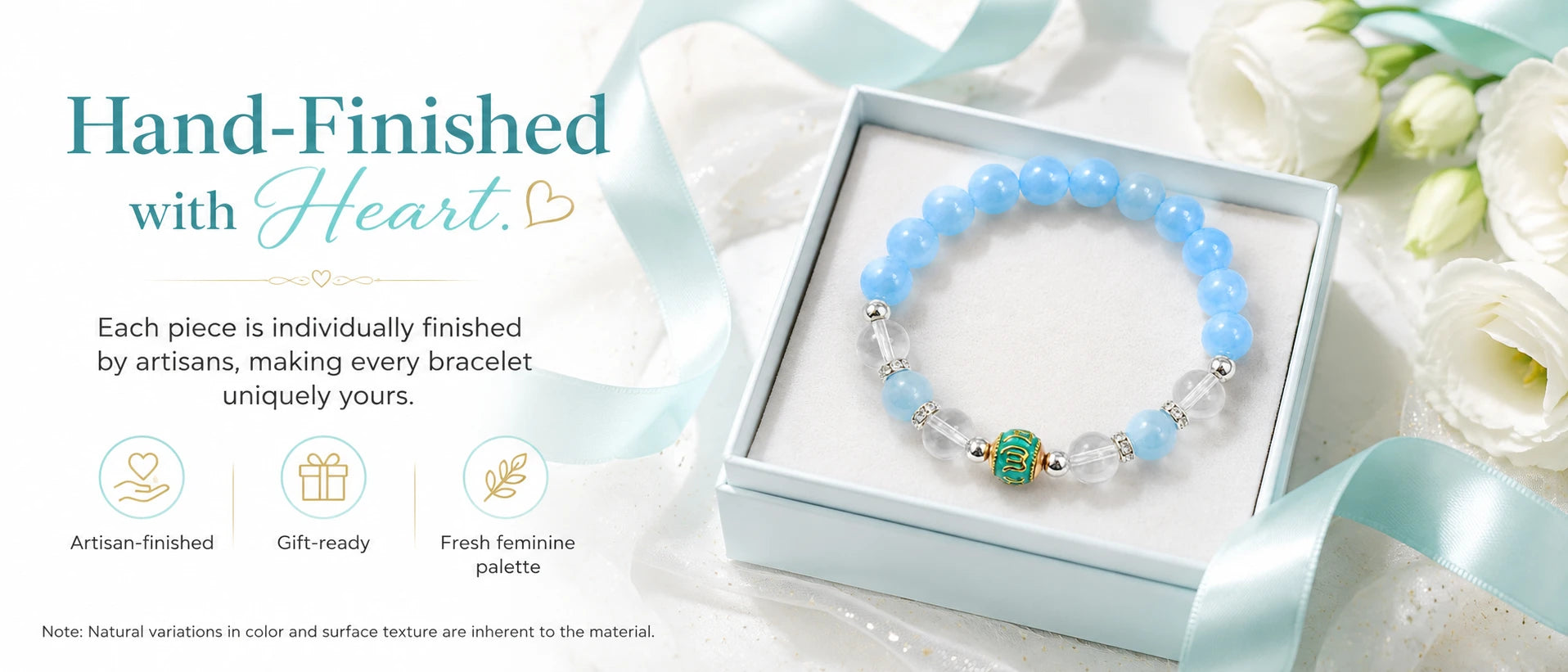 Love Fortune Aquamarine & White Crystal Enamel Bracelet — gift presentation