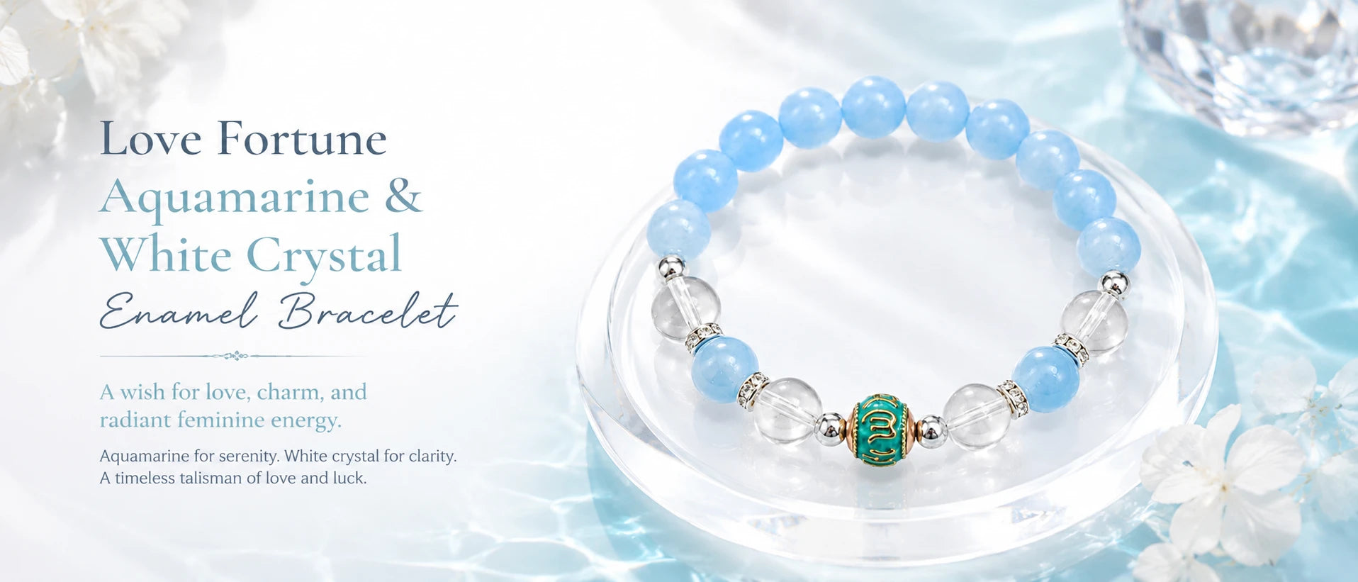 Love Fortune Aquamarine & White Crystal Enamel Bracelet — key visual