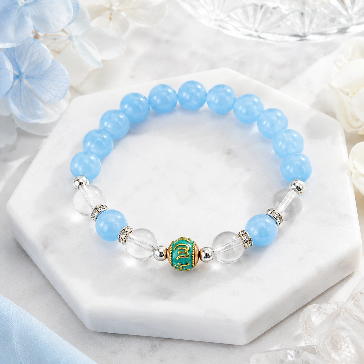Love Fortune Aquamarine & White Crystal Enamel Bracelet — alternate main view