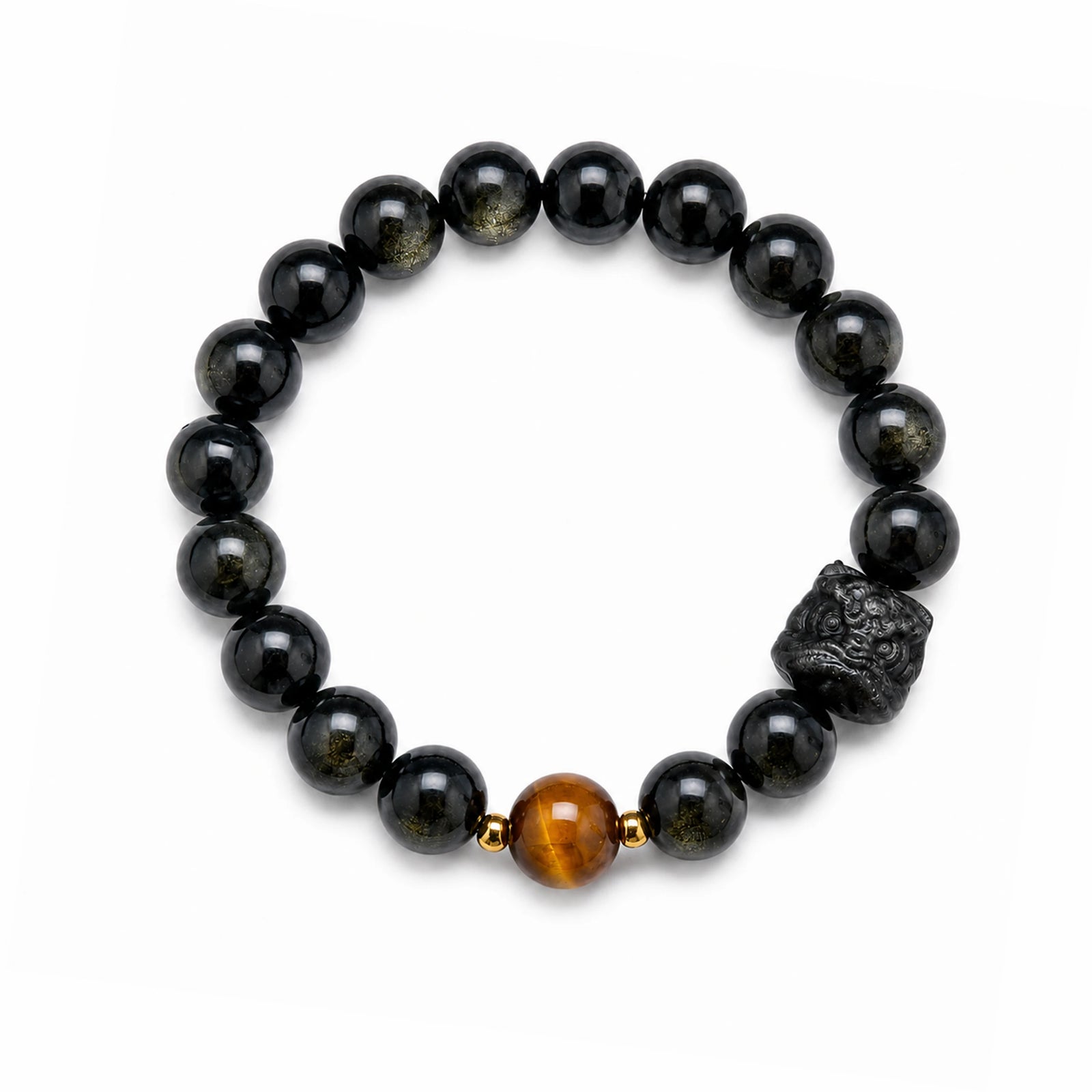 Lucky Pixiu Tiger Eye & Silver Obsidian Bracelet — main product view