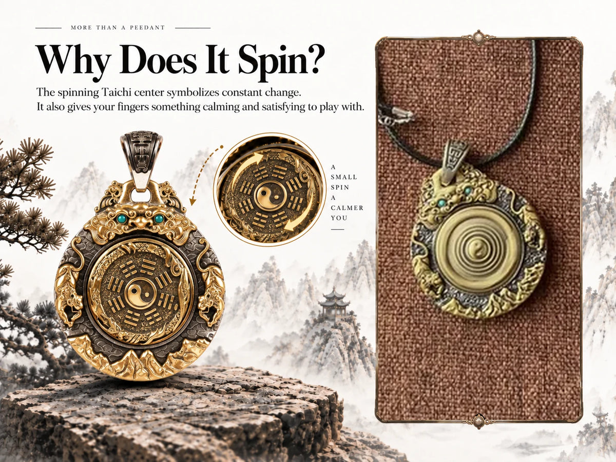 Mountain Spirit pendant spinning Tai Chi center shown with real product footage
