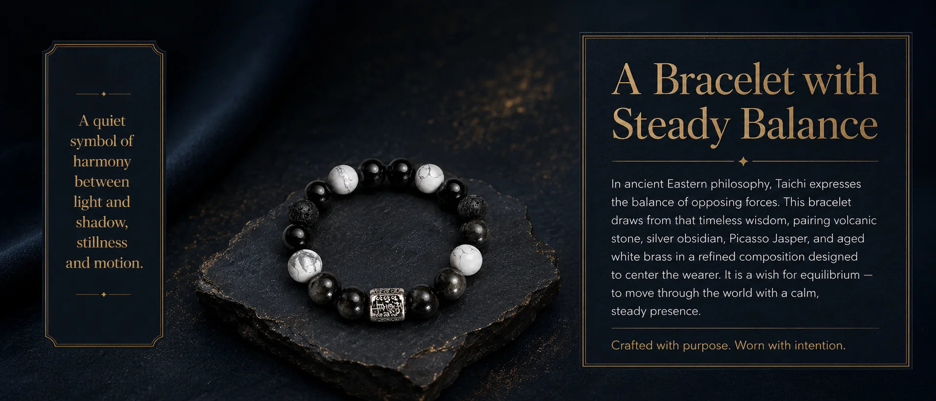 Taichi Balance Silver Obsidian & Picasso Jasper Bracelet — product feature highlights