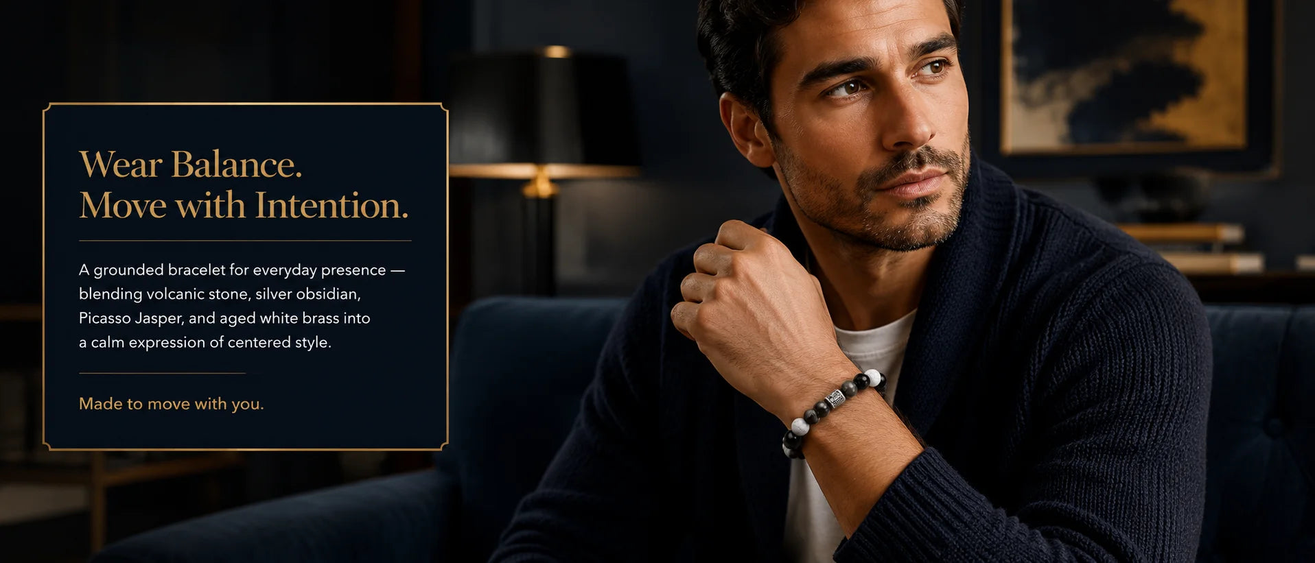 Taichi Balance Silver Obsidian & Picasso Jasper Bracelet — model wearing bracelet