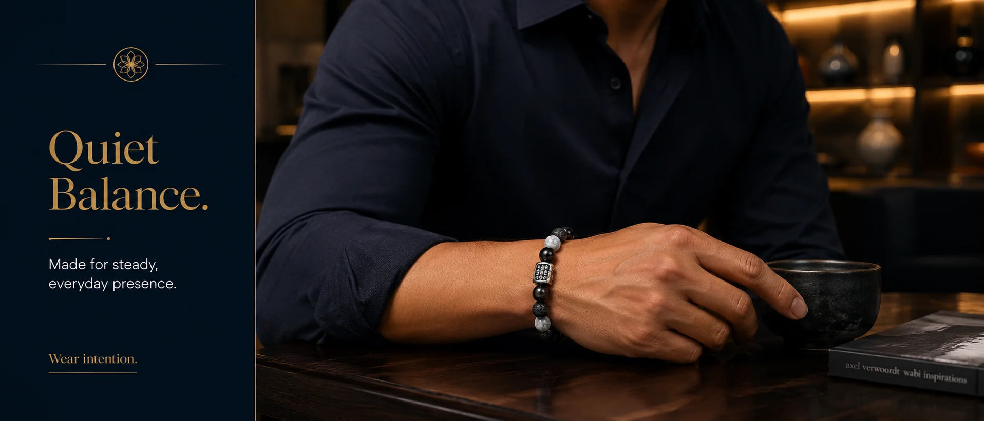 Taichi Balance Silver Obsidian & Picasso Jasper Bracelet — wrist wear detail