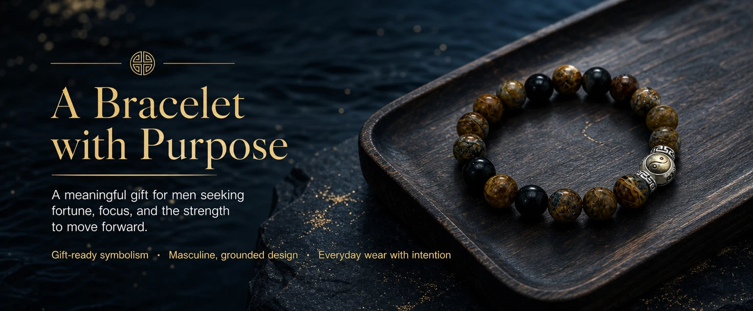Taichi Wealth Silver Obsidian & Yellow Pietersite Bracelet — gift presentation