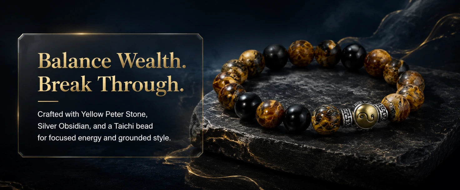 Taichi Wealth Silver Obsidian & Yellow Pietersite Bracelet — key visual