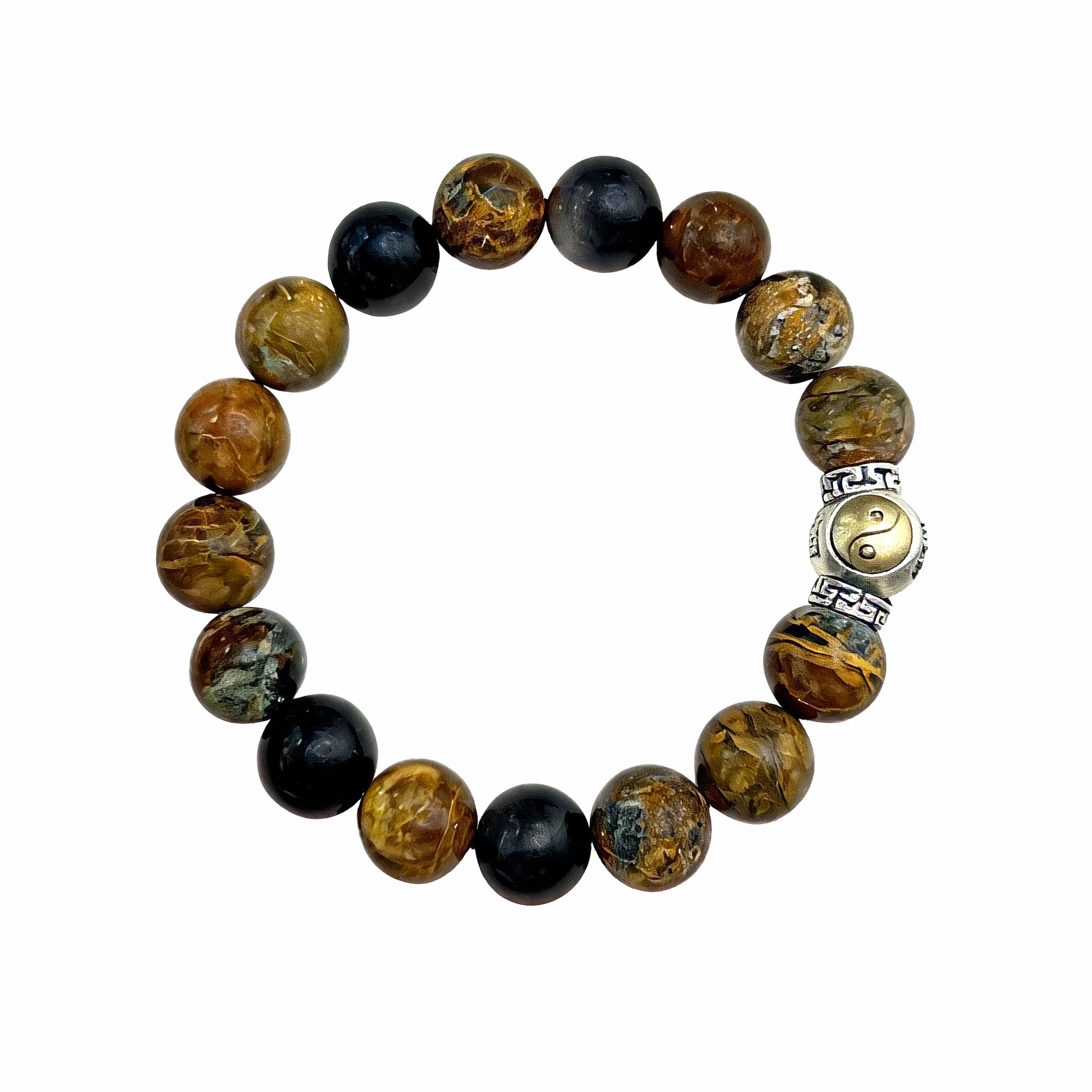 Taichi Wealth Silver Obsidian & Yellow Pietersite Bracelet — main product view