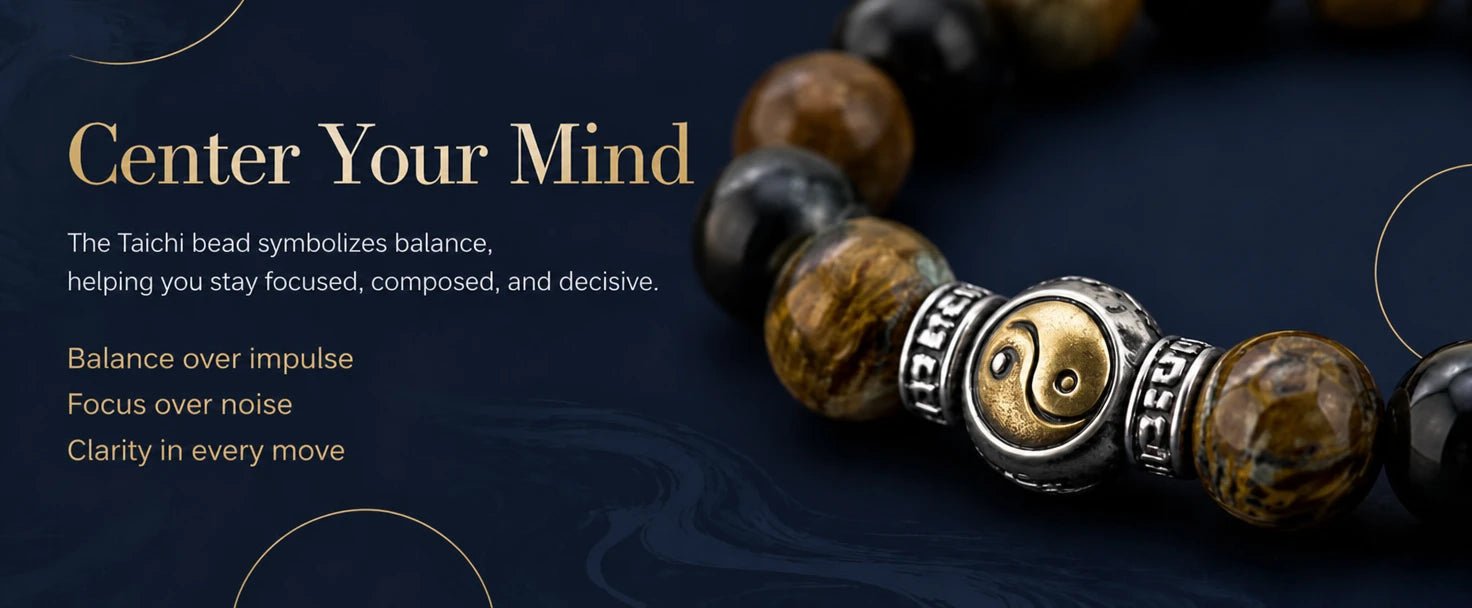 Taichi Wealth Silver Obsidian & Yellow Pietersite Bracelet — product detail view