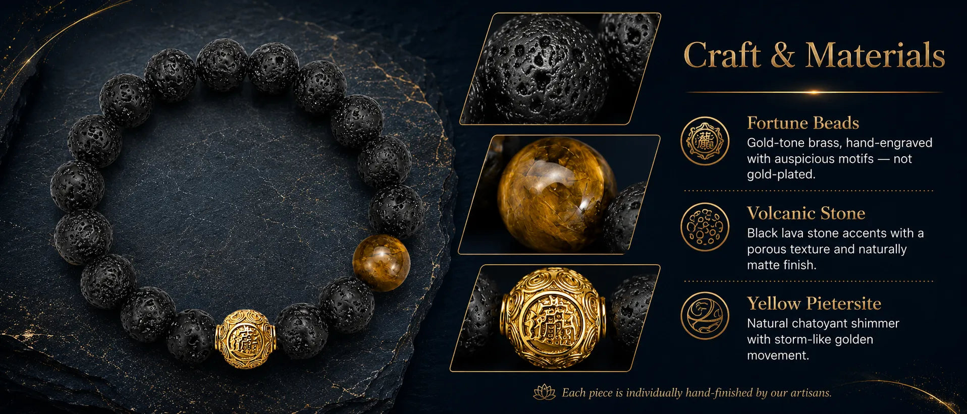 Wealth Wish Volcanic Stone & Pietersite Bracelet — product detail view 1