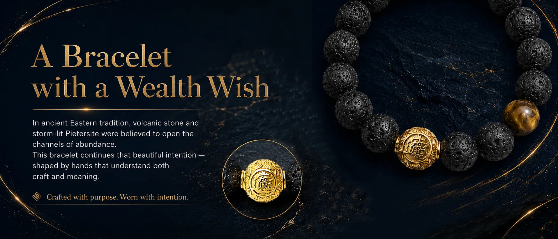 Wealth Wish Volcanic Stone & Pietersite Bracelet — product detail view 2