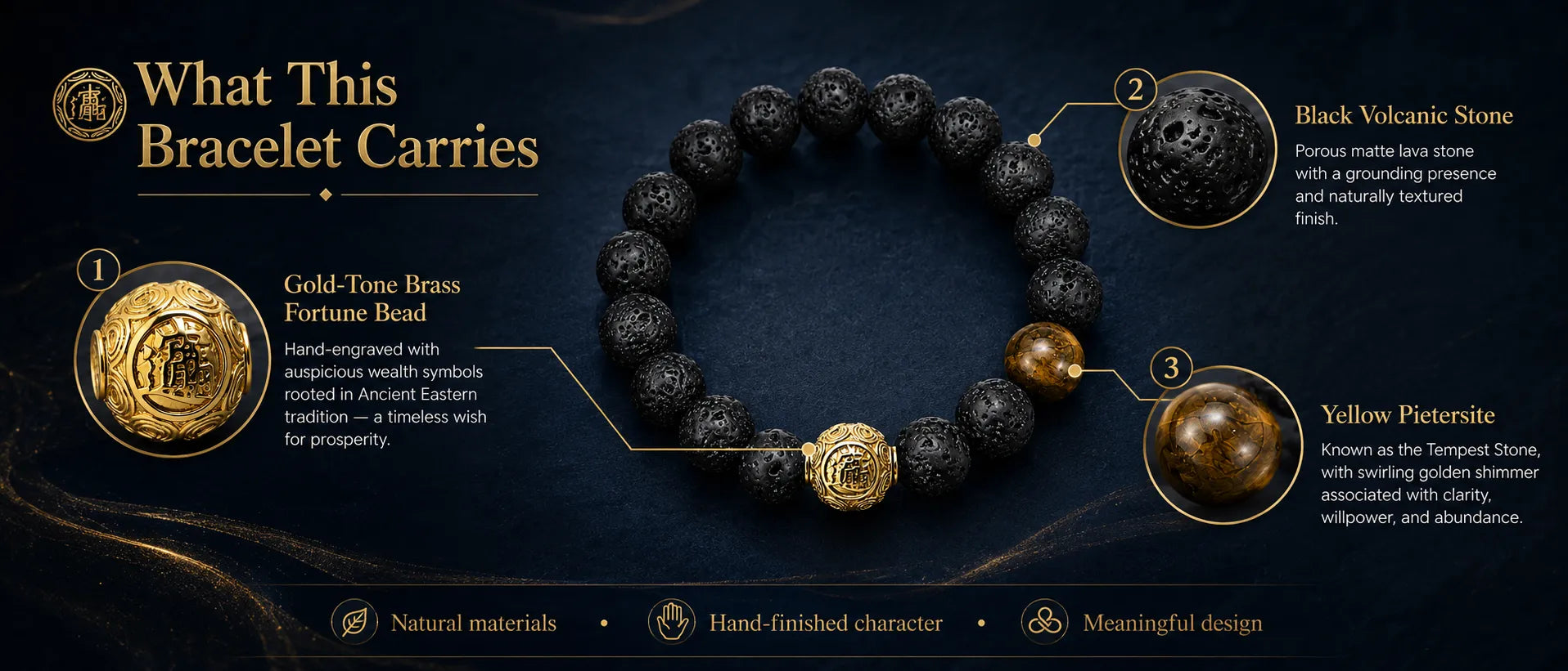 Wealth Wish Volcanic Stone & Pietersite Bracelet — product detail view 3