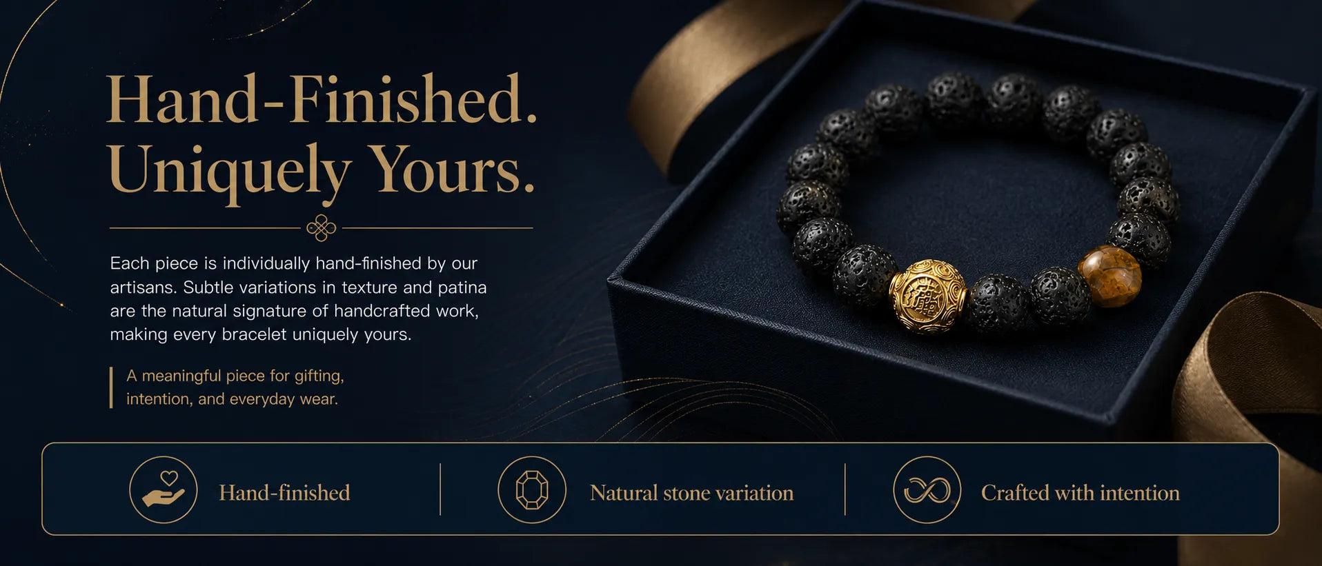 Wealth Wish Volcanic Stone & Pietersite Bracelet — gift presentation