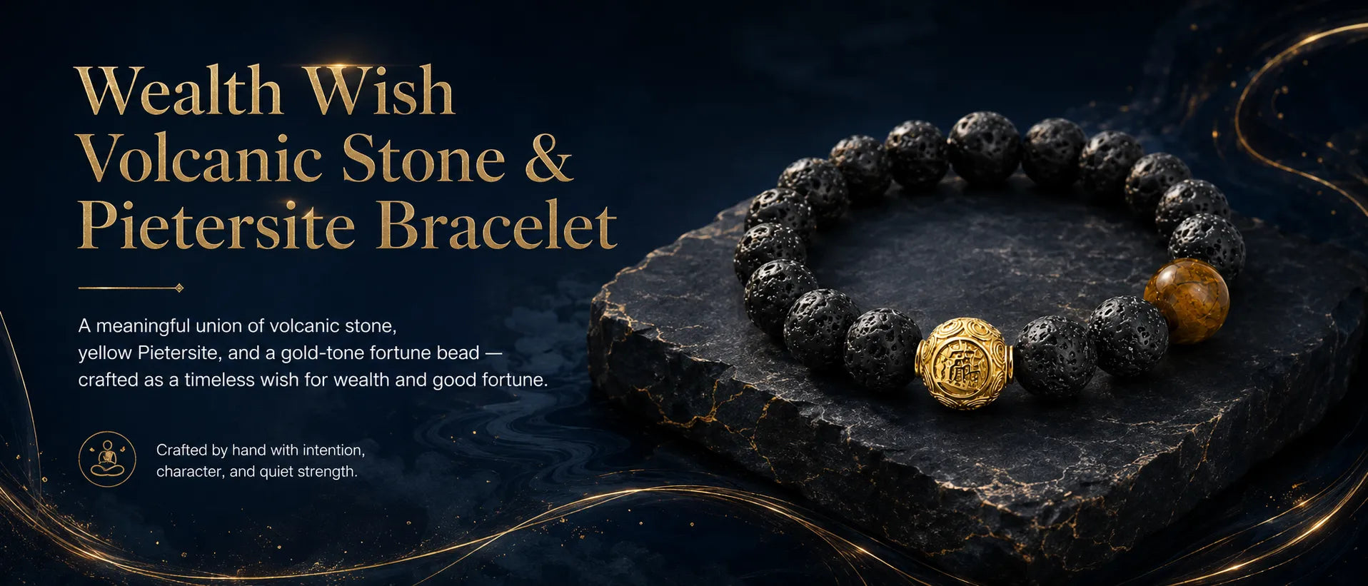 Wealth Wish Volcanic Stone & Pietersite Bracelet — key visual
