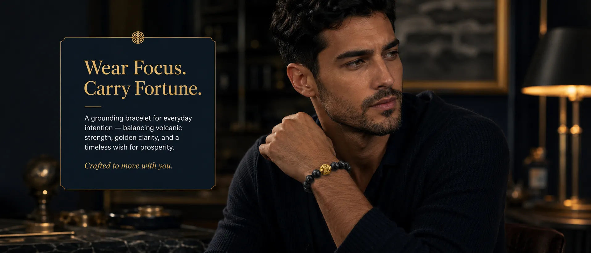 Wealth Wish Volcanic Stone & Pietersite Bracelet — model wearing bracelet