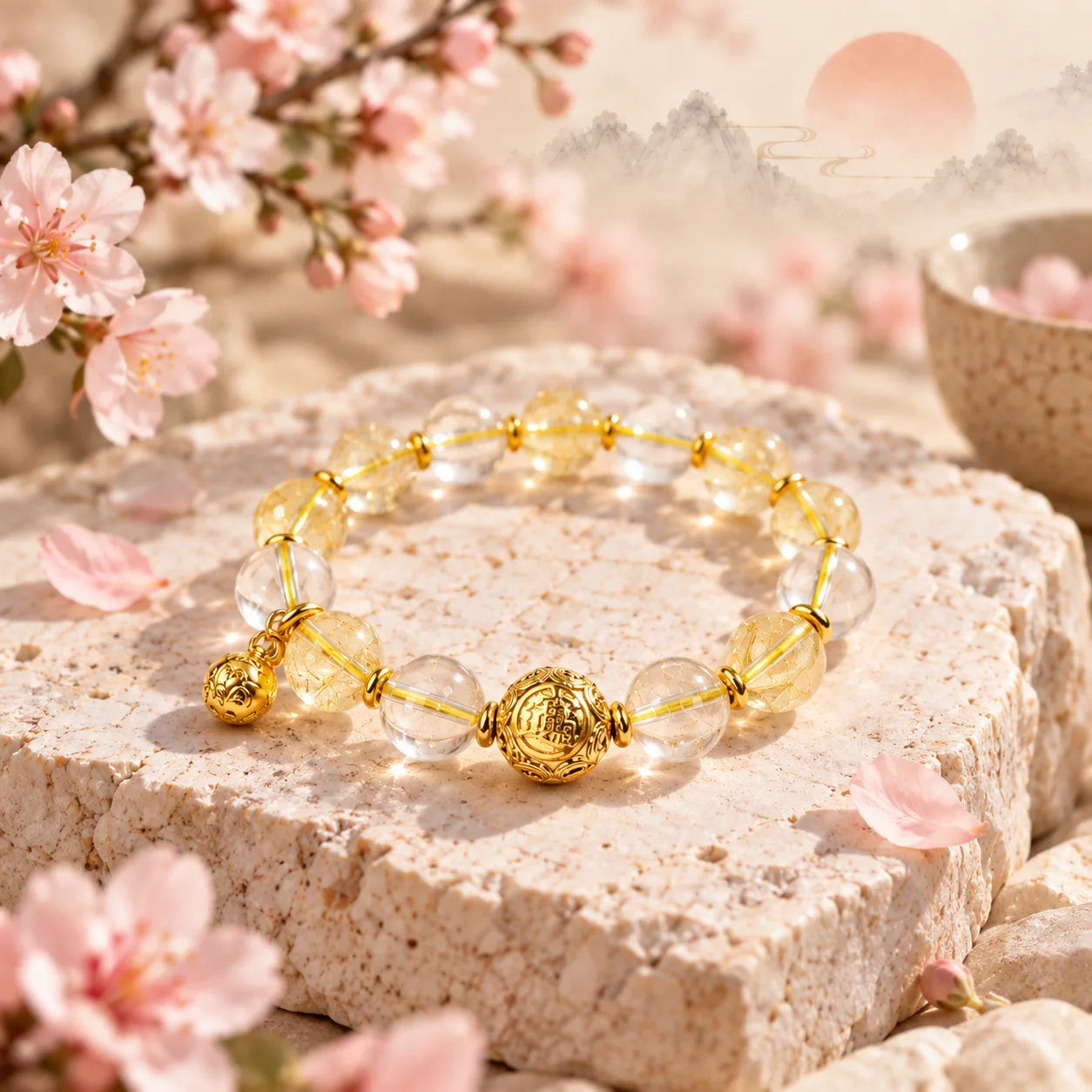 Eastern Stone Bead Bracelet — Citrine & Clear Crystal | DAO Chant
